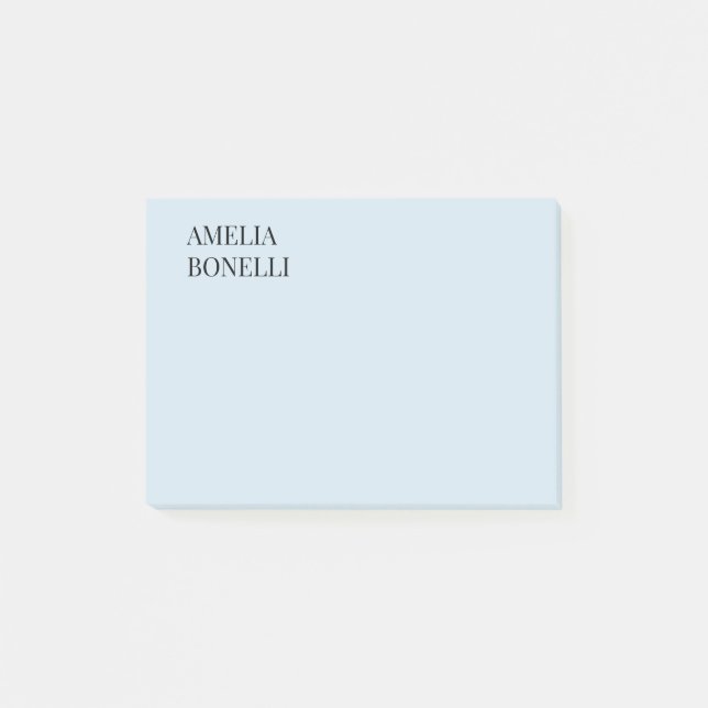 Own Name Modern Minimalist Professional Plain Blue Post-it Notes (Front)