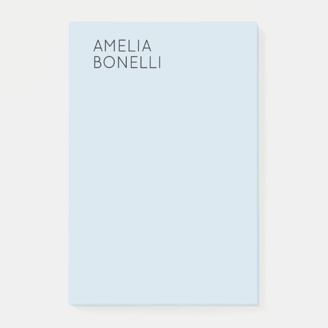 Own Name Modern Minimalist Professional Plain Blue Post-it Notes (Front)