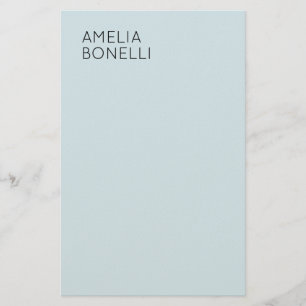 Own Name Modern Minimalist Professional Plain Blue Stationery