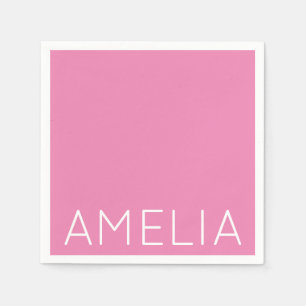 Own Name Modern Minimalist Professional Plain Pink Napkin