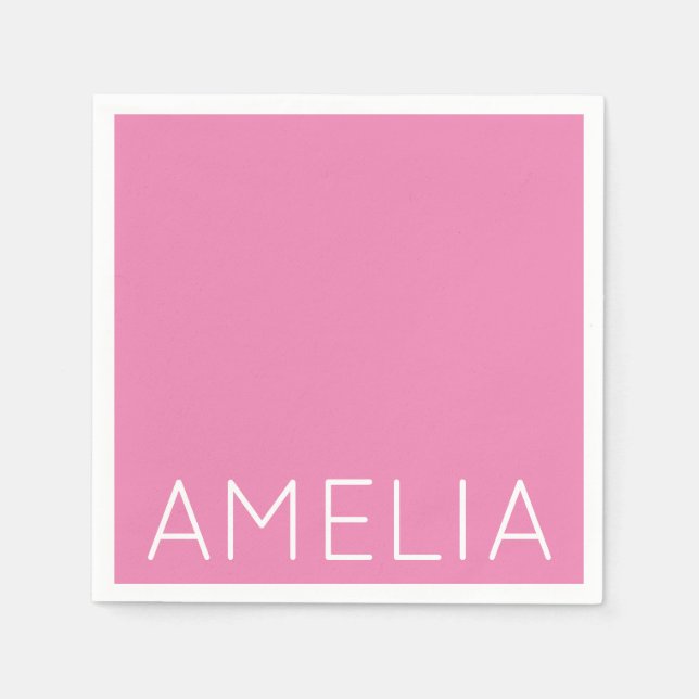 Own Name Modern Minimalist Professional Plain Pink Napkin (Front)