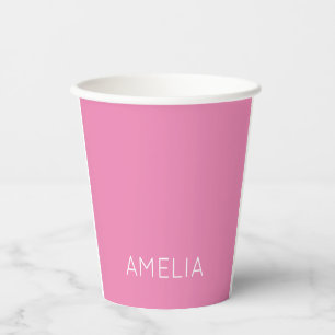 Own Name Modern Minimalist Professional Plain Pink Paper Cups