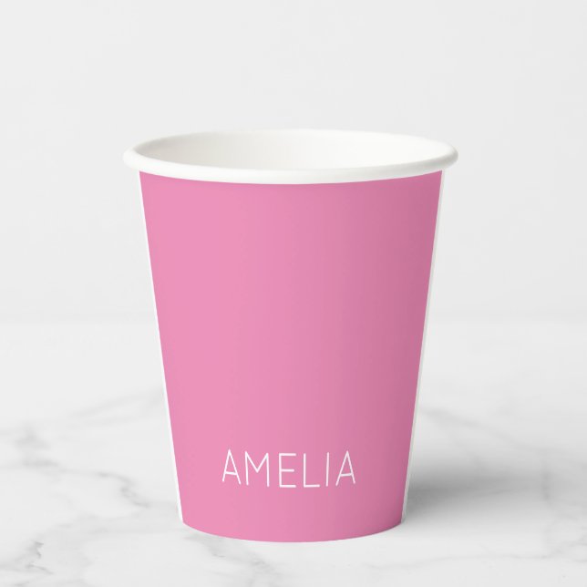 Own Name Modern Minimalist Professional Plain Pink Paper Cups (Front)