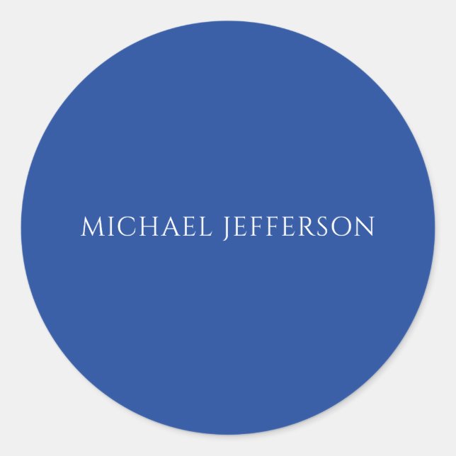 Own Name Plain Blue Colour Personalised Custom Classic Round Sticker (Front)