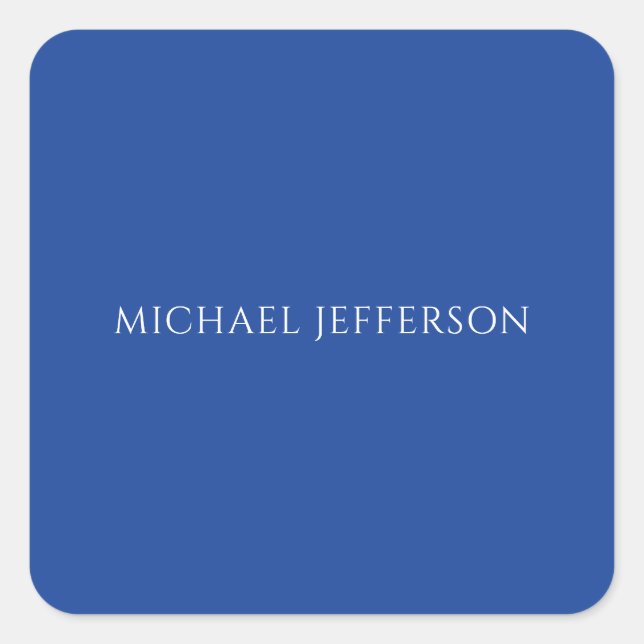 Own Name Plain Blue Colour Personalised Custom Square Sticker (Front)