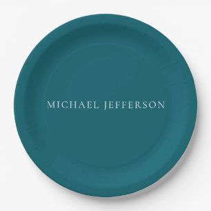 Own Name Plain Dark Teal Colour Personalised Custo Paper Plate
