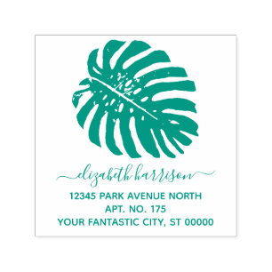 Own Name Tropical Greenery Return Address 4 line Self-inking Stamp