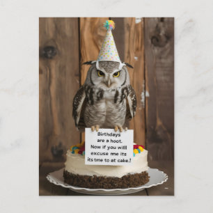 Own on birthday cake holding note with feet postcard