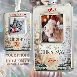 Own Pet Photo Keepsake, Christmas Trees & Gifts - Silver Plated Framed Ornament