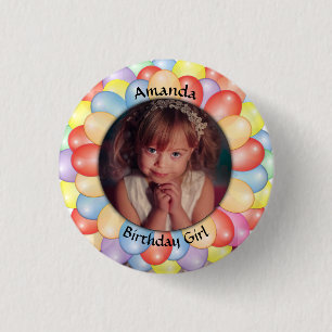 Own photo balloons birthday party 3 cm round badge