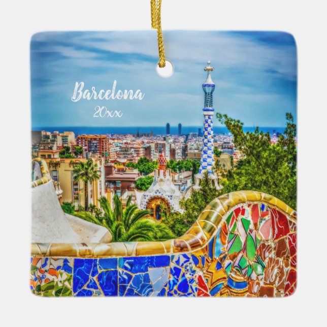 Own Photo Barcelona 2 sided Unique Modern Art Ceramic Ornament (Front)