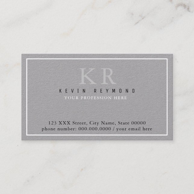 own simple & minimalist basic grey presentation business card (Front)