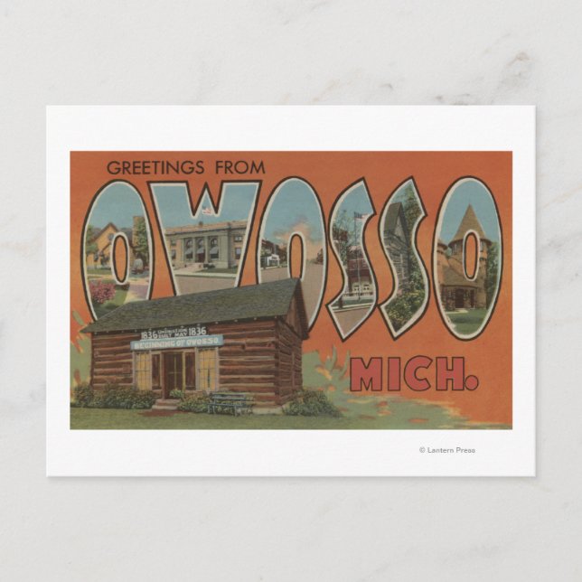 Owosso, Michigan - Large Letter Scenes Postcard (Front)