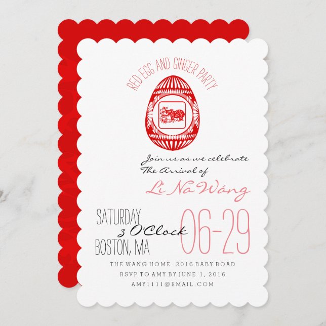Ox Year Red Egg And Ginger Party Baby Invite (Front/Back)