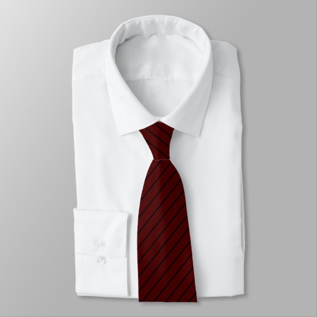 Oxblood Red with Black Pinstripes Tie (Tied)