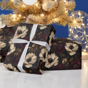 Oxblood Rose Garden Moody Florals Wrapping Paper