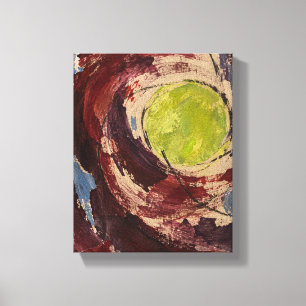 Oxblood Tides around a Wasabi Sun - Hand Painted A Canvas Print