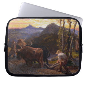 Oxen Ploughing at Sunset (w/c on paper) Laptop Sleeve