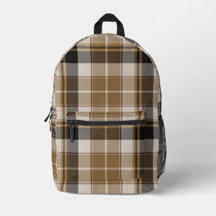 Oxford Black and Tan Plaid Printed Backpack