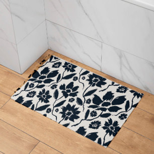 Oxford Blue Flowers in Cream Canvas Bath Mat
