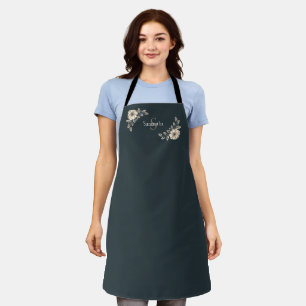 Oxford Blue Gold Monogram Elegant Flowers Apron