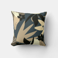 Oxford Blue Tan & Black Artistic Abstract Leaves