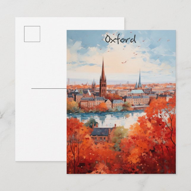 Oxford England Travel City Painting Aesthetic Postcard (Front/Back)
