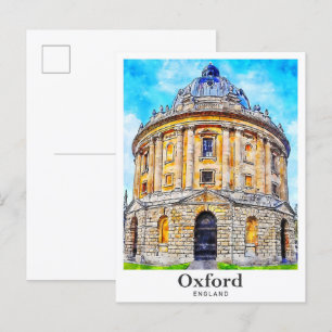 Oxford England Travel Watercolor Sketch Hand Drawn Postcard