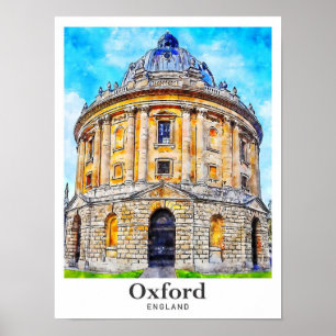 Oxford England Travel Watercolor Sketch Hand Drawn Poster