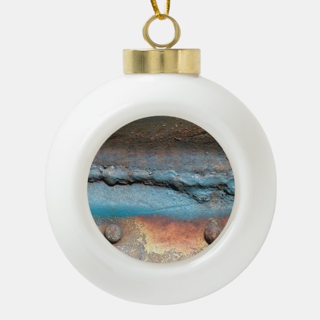 Oxidised Metal Ceramic Ball Christmas Ornament (Front)