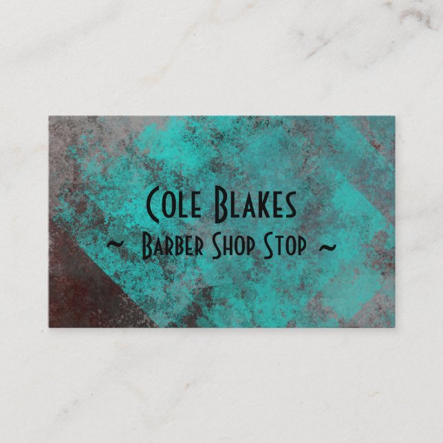 Oxidised Turquoise on Metal Barber Shop Card (Front)