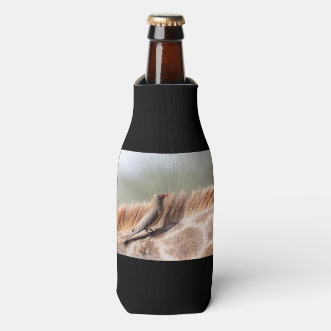 Oxpecker on a giraffe bottle cooler (Bottle Front)