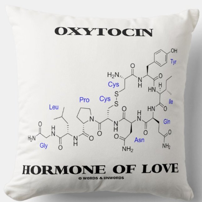 Oxytocin Hormone Of Love (Chemical Molecule) Cushion (Throw pillow for any biochemist featuring chemical structure of oxytocin)