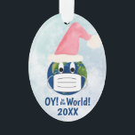 OY to the World Funny Earth w/ Face Mask Christmas<br><div class="desc">This funny Christmas ornament is perfect for the 2020 pandemic holiday season. It features a fun design with the planet earth wearing a face mask and a Santa hat. The caption reads: OY! to the World! There is space on the back for a photo and short comment. So whether you're...</div>