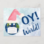 OY to the World Funny Face Mask Pandemic Holiday Postcard<br><div class="desc">This funny pandemic holiday postcard features a picture of the world with eyeballs wearing a face mask and Santa hat. The caption reads: OY! to the World! Because if ever there was a Oy Vay year, this has to be it. The back has space for your photo and a short...</div>