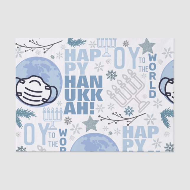 Oy To The World Funny Mask Hanukkah Blue Menorah Tissue Paper (Front)