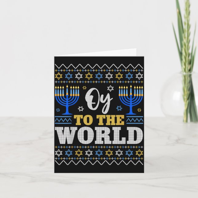 Oy To The World Hanukkah Humor For Families And Fr Card (Front)
