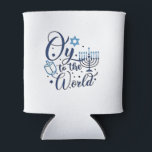 Oy to the World Hanukkah Jewish Funny  Can Cooler<br><div class="desc">Jewish holiday humour,  Hanukkah 2025,  menorah celebration,  oy vey joke,  Hanukkah pun,  Jewish Christmas parody,  holiday season Jewish humour,  festive Jewish saying,  menorah tee</div>