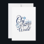 Oy to the World Hanukkah Jewish Funny  Invitation<br><div class="desc">Jewish holiday humour,  Hanukkah 2025,  menorah celebration,  oy vey joke,  Hanukkah pun,  Jewish Christmas parody,  holiday season Jewish humour,  festive Jewish saying,  menorah tee</div>