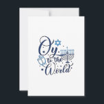 Oy to the World Hanukkah Jewish Funny  Invitation<br><div class="desc">Jewish holiday humour,  Hanukkah 2025,  menorah celebration,  oy vey joke,  Hanukkah pun,  Jewish Christmas parody,  holiday season Jewish humour,  festive Jewish saying,  menorah tee</div>