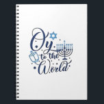 Oy to the World Hanukkah Jewish Funny  Notebook<br><div class="desc">Jewish holiday humour,  Hanukkah 2025,  menorah celebration,  oy vey joke,  Hanukkah pun,  Jewish Christmas parody,  holiday season Jewish humour,  festive Jewish saying,  menorah tee</div>