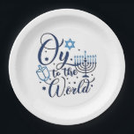 Oy to the World Hanukkah Jewish Funny  Paper Plate<br><div class="desc">Jewish holiday humour,  Hanukkah 2025,  menorah celebration,  oy vey joke,  Hanukkah pun,  Jewish Christmas parody,  holiday season Jewish humour,  festive Jewish saying,  menorah tee</div>