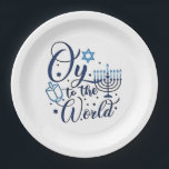 Oy to the World Hanukkah Jewish Funny  Paper Plate<br><div class="desc">Jewish holiday humour,  Hanukkah 2025,  menorah celebration,  oy vey joke,  Hanukkah pun,  Jewish Christmas parody,  holiday season Jewish humour,  festive Jewish saying,  menorah tee</div>