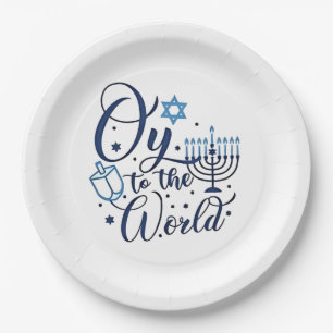 Oy to the World Hanukkah Jewish Funny  Paper Plate