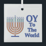 Oy To The World Menorah Glass Tree Decoration<br><div class="desc">A menorah for Hannukah - Oy to the World</div>