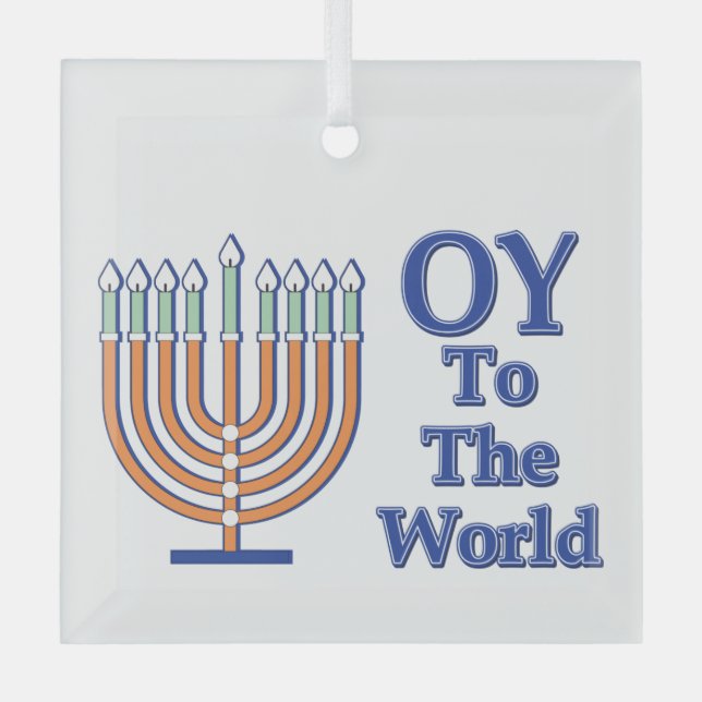 Oy To The World Menorah Glass Tree Decoration (Front)