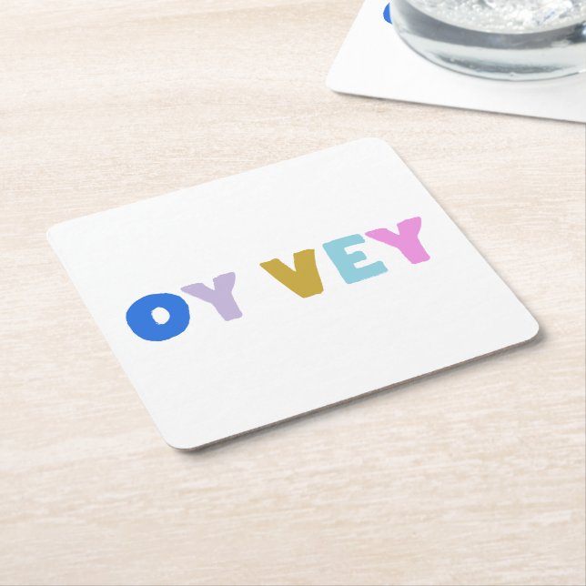 Oy Vey Funny Yiddish Expression Cute Colourful Square Paper Coaster (Angled)