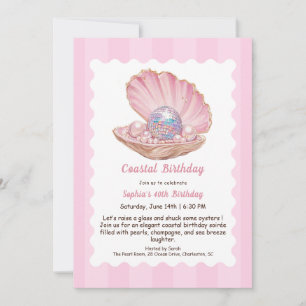 Oyster Birthday Party   Elegant Coastal disco  Invitation