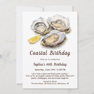 Oyster Birthday Party Elegant Coastal Invitation