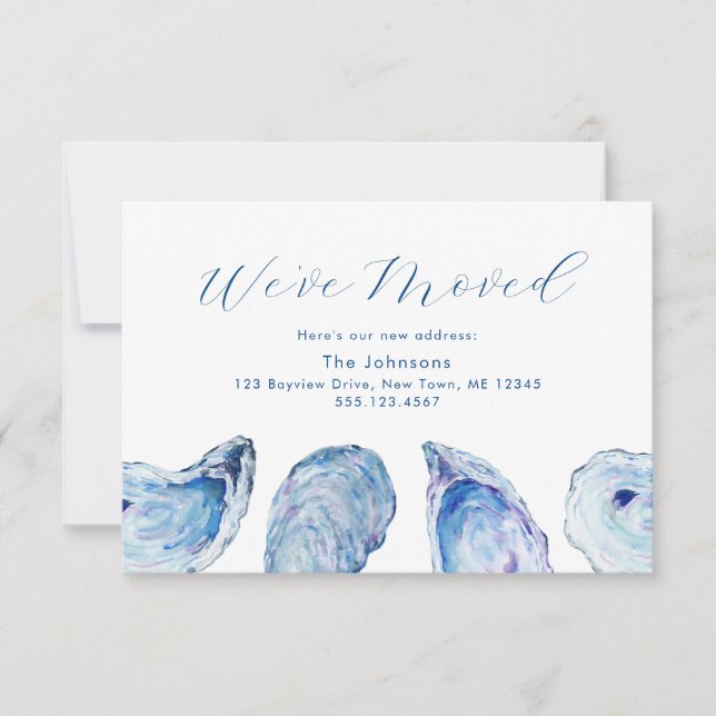 Oyster Blue Watercolor Change of Address Card (Front)